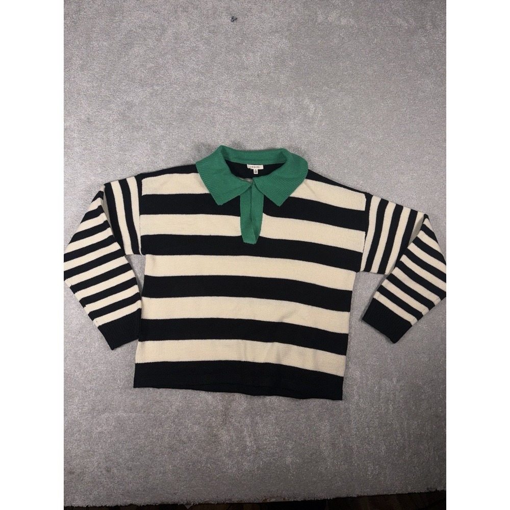 jodifl striped sweater collared black‎ ivory green small